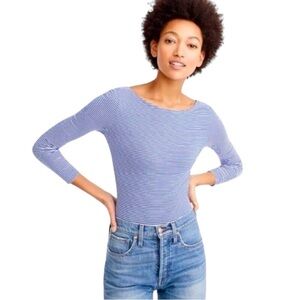 J. Crew Versatile blue & white Striped Long-Sleeve scoopback silhouette Bodysuit